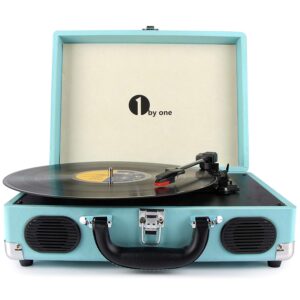 1byone Belt Driven 3 Speed Portable Stereo Turntable with Built-in Speakers