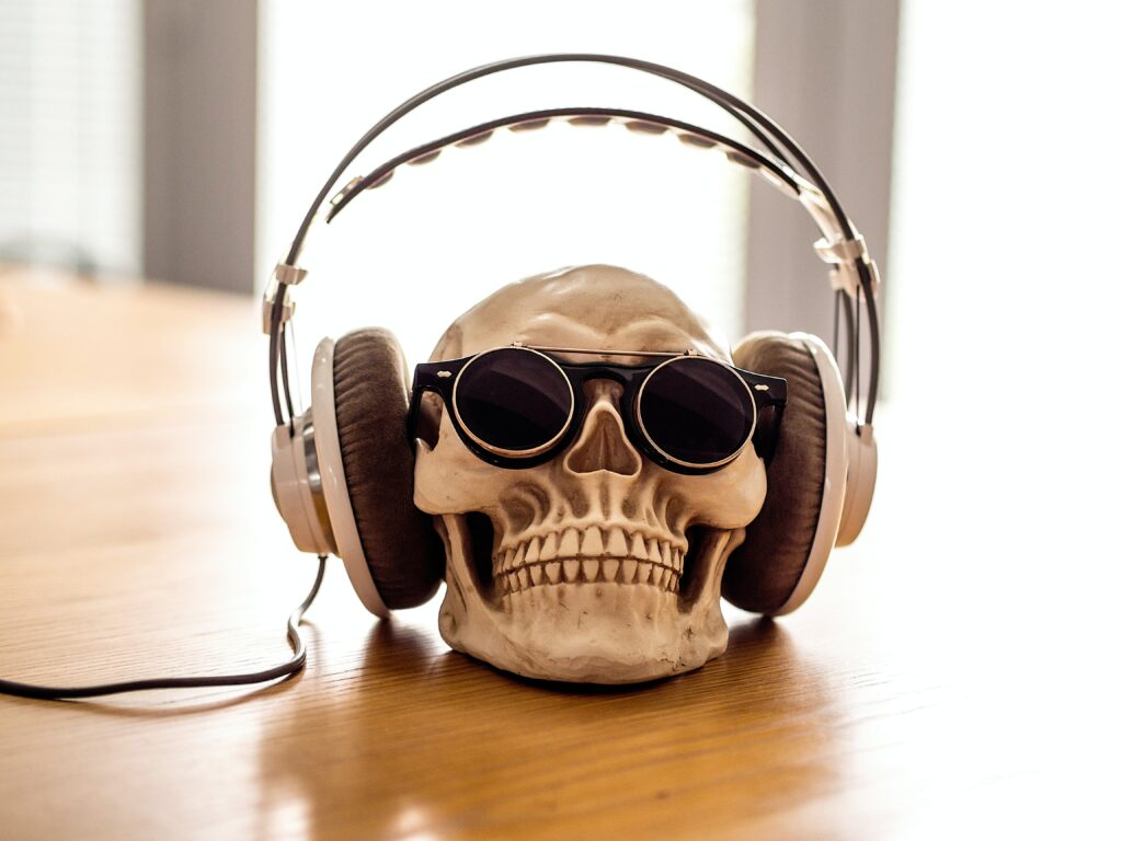 Skull with headphones