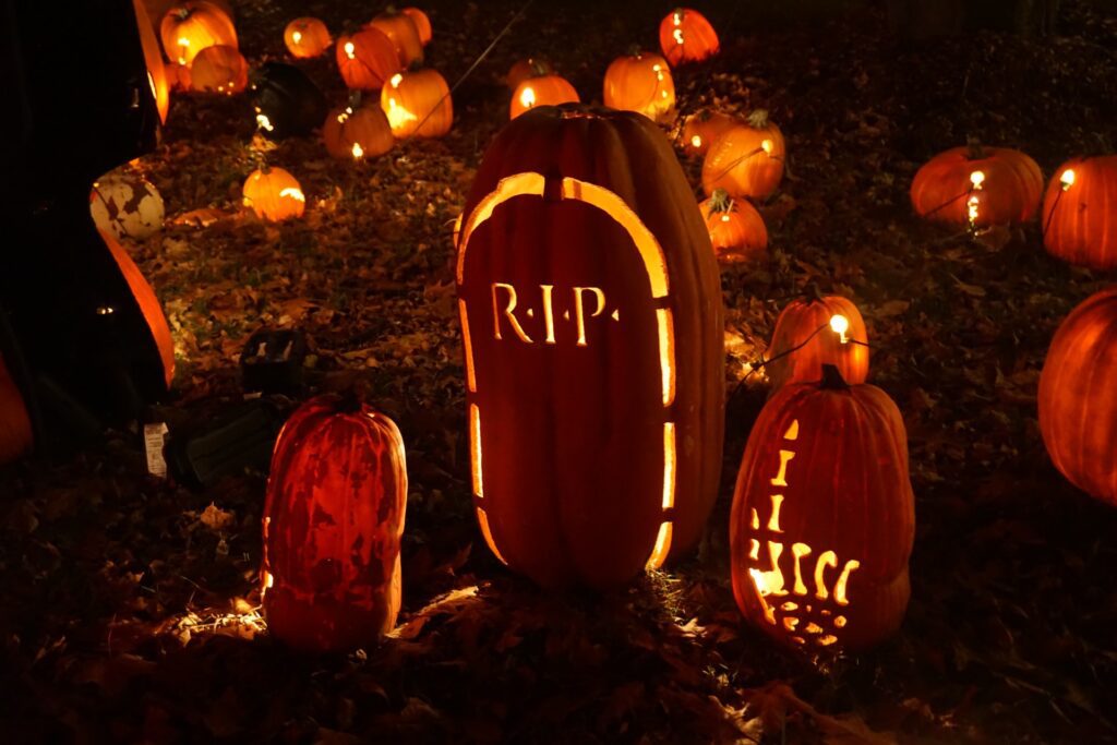 Halloween display with lighted gravestones